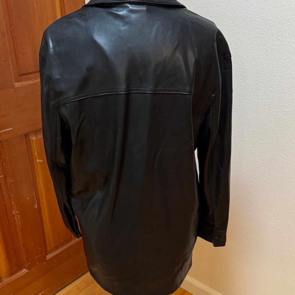 Black Leather Button-Up Jacket - image 3